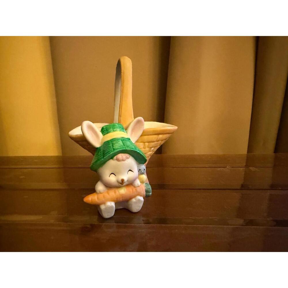 Vintage Enesco Ceramic Bunny Rabbit‎ Basket Planter Easter Figurine